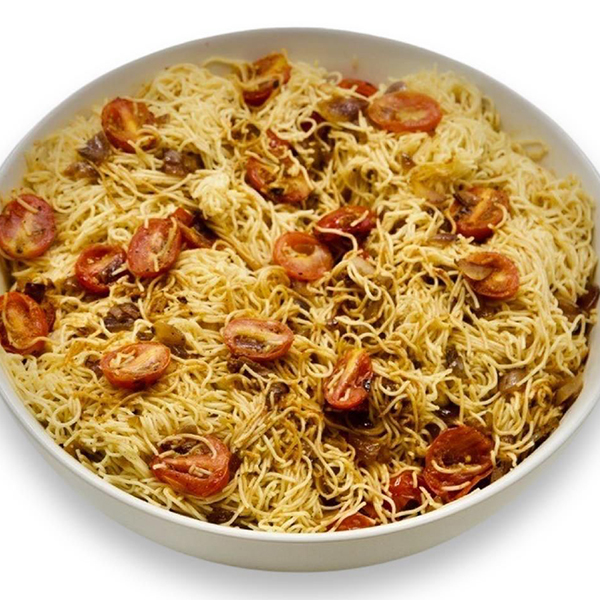 Angel Hair Pasta With Diced Sauteed Onions And Tomatoes - 9x13