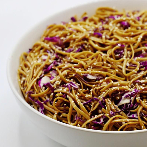 Asian Sesame Noodles With Shredded Purple Cabbage - 9x13