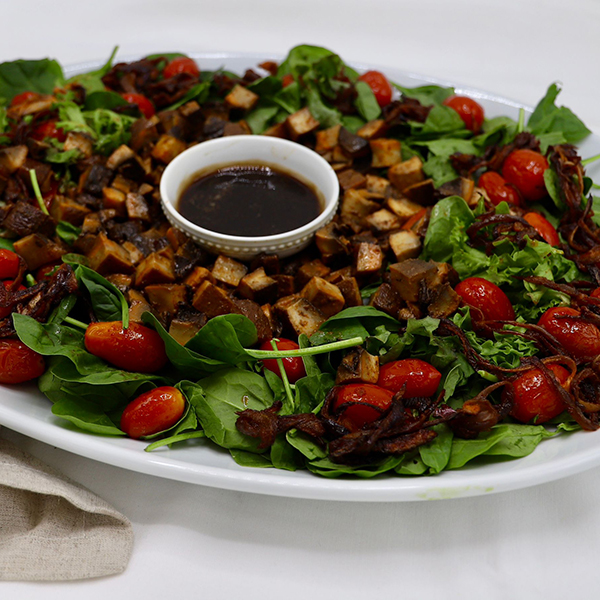 Portobella Mushroom Spring Salad With Roasted Grape Tomatoes And Red Onions - Balsamic Dressing