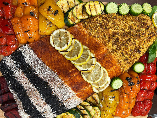 Salmon Fish Board- 3 Varieties of Salmon and Grilled Vegetables- Large